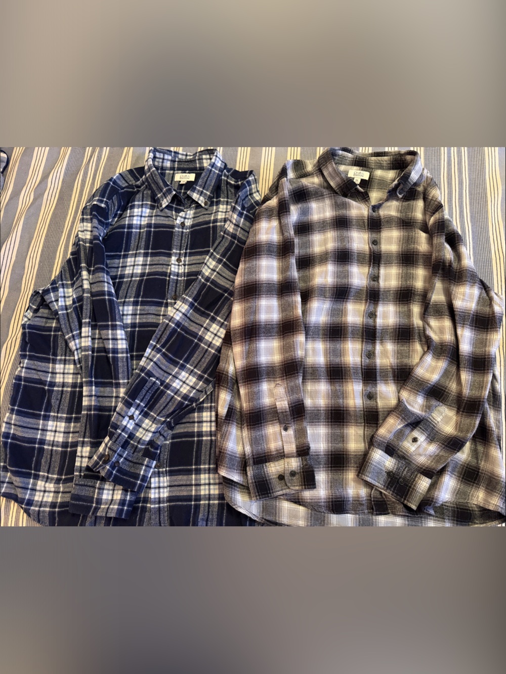 croft & barrow Men’s Navy and Brown Plaid Button-Down Flannel Shirts - 2-Pack